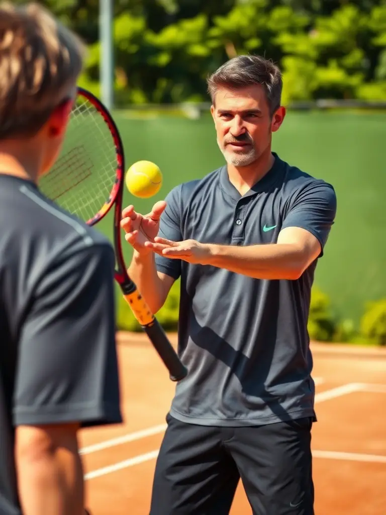 A close-up shot of a tennis racquet hitting a ball during a private lesson at LAGORD TENNIS SQUASH, emphasizing the personalized attention and expert coaching provided.