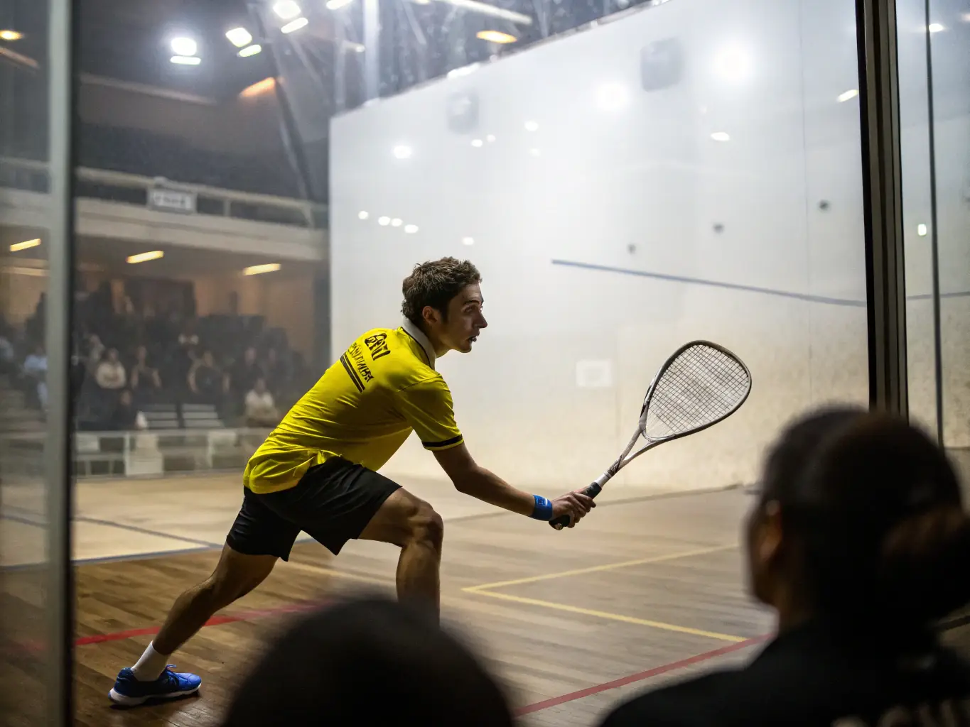 A photograph capturing a squash game in progress at LAGORD TENNIS SQUASH, highlighting the intensity and skill involved.
